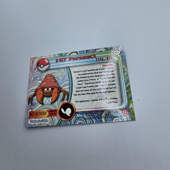 Pokemon 1999 TOPPS Parasect #47 Blue Logo TV Animation Edition Card - Picture 3 of 4